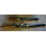 Two Replica Japanese Style Katana Swords, Blades 28, 46cm long, both having scabbards, (2)