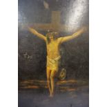 An Ecclesiastical Oil on Board, circa 19th century, Depicting Jesus on a cross, 47cm x 41cm