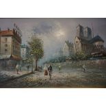 Burnett (20th century) "Parisian Street Scene" Oil on Canvas, signed to lower right, 60cm x 120cm,