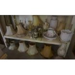 A Quantity of Table Lamps and Shades, Also to include a pottery toilet ewer and basin by Limoges,