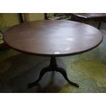 A George III Mahogany Bird Cage Supper Table, Having a large saucer top, raised on a turned column