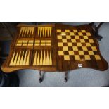 An Early Victorian Rosewood Tunbridge Ware Games Table, Enclosing an inalid backgammon, cribbage and