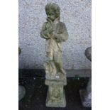A Stone Garden Statue, Modelled as a male, raised on a square base, 125cm high