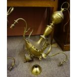 A Neo Classical Style Brass Ceiling Light, 20th century, having five sconces, 95cm high, matches