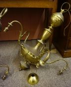 A Neo Classical Style Brass Ceiling Light, 20th century, having five sconces, 95cm high, matches