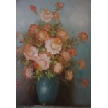 R Craig (20th century) "Still Life of Flowers in Vase" Oil on Canvas, signed to lower right, 59cm