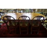 A Reproduction Twin Pedestal Dining Table with Eight Hepplewhite Style Dining Chairs, DIning table