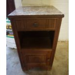 A Pair of Vintage French Oak Bedside Cabinets, With marble tops, 75cm high, 42cm wide, (2)