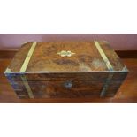 A Victorian Walnut and Brass Bound Lap Desk, With presentation plaque to the top, enclosing a