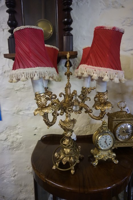 A Pair of Rococo Style Gilt Metal Candleabra, Converted to table lamps, 46cm high, also with a - Image 3 of 4