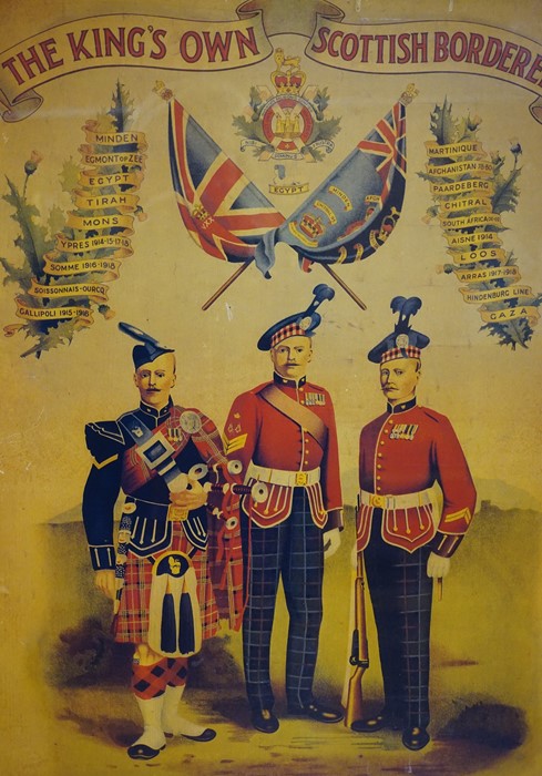 An Antique Print of the Kings Own Scottish Borderers, 49cm x 37cm, framed