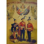 An Antique Print of the Kings Own Scottish Borderers, 49cm x 37cm, framed