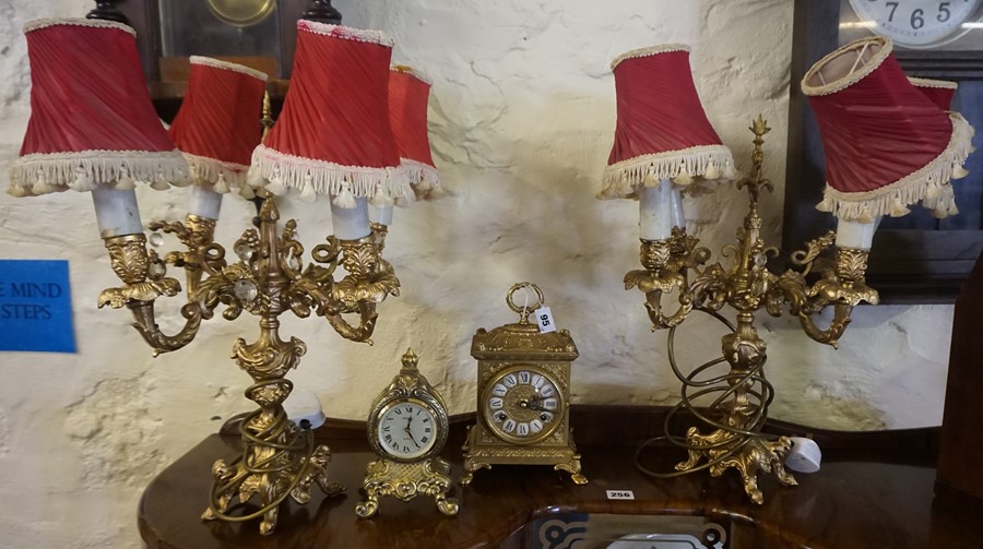 A Pair of Rococo Style Gilt Metal Candleabra, Converted to table lamps, 46cm high, also with a