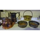 A Mixed Lot of Silver Plated and Brass Wares, To include an Antique tankard, a pair of wine
