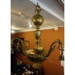 A Neo Classical Style Brass Ceiling Light, 20th century, Having five sconces, 94cm high, matches