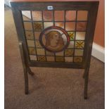 An Arts & Crafts Style Oak Framed and Leaded Stained Glass Firescreen, circa early 20th century,