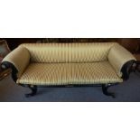 A Regency Ebonised and Parcel Gilt Sofa, circa early 19th century, Upholstered in later gold