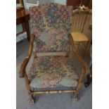 A Pair of French Carved Wood Armchairs, circa early 20th century, Upholstered in later fabric, 113cm