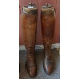 A Pair of Vintage Tan Leather Riding Boots, Having wooden trees, 50cm high, (2)
