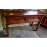 A Modern Hardwood Side Table, Having two large drawers, 74cm high, 127cm wide, 48cm deep