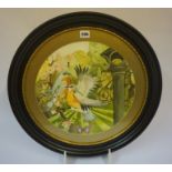 Charles Jenkins "Birds and Insects" Watercolour, signed to lower left, 35cm diameter, in an ebonised