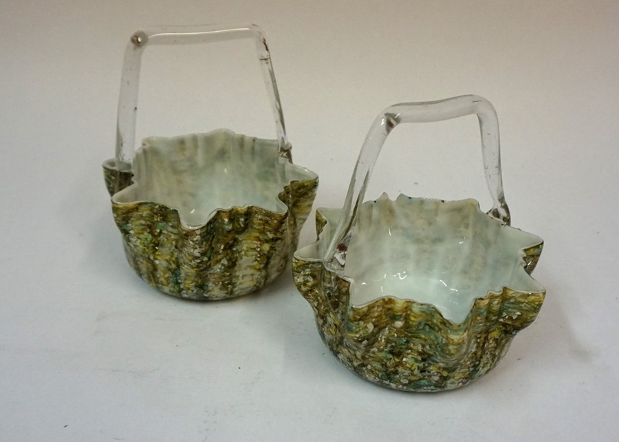 A Pair of Continental Mottled Glass Bon-Bon Baskets, circa early 20th century, with multi-coloured - Image 2 of 2
