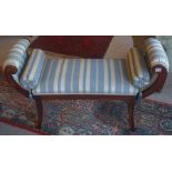 A Victorian Style Window Seat, 20th century, Upholstered in striped fabric, with rolled cushions,