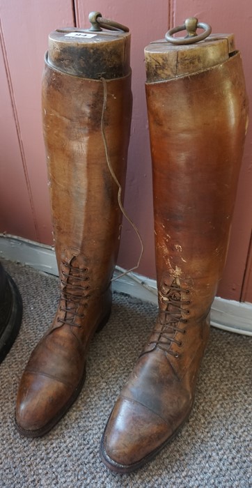 A Pair of Vintage Tan Leather Riding Boots, Having wooden trees, 50cm high, (2) - Image 2 of 3