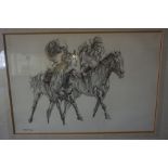 Norman Hoad "Horse racing Subjects" Pastels, signed to lower left, 39cm x 58cm, (2), also with a