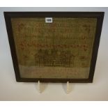 A Mid Victorian Framed Sampler, Worked by Emma Bamsworth aged 9 years, dated 1858, 35cm x 40cm, also