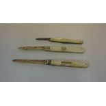 Two Silver Bladed Fruit Knifes with Mother of Pearl Handles. Hallmarks for Sheffield, circa early