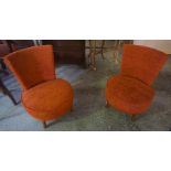 A Pair of Rust Upholstered Tub Chairs, 70cm high, (2)