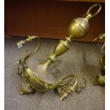 A Neo Classical Style Brass Ceiling Light, 20th century, having five sconces, 95cm high,