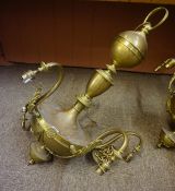 A Neo Classical Style Brass Ceiling Light, 20th century, having five sconces, 95cm high,