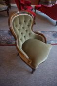 A Victorian Style Spoon Back Chair, 20th century, Upholstered in green button back velour, 83cm