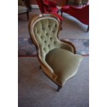 A Victorian Style Spoon Back Chair, 20th century, Upholstered in green button back velour, 83cm