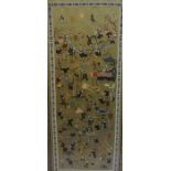 A Chinese Style Embroidered Panel on Silk, 20th century, Decorated with allover panels of figures on