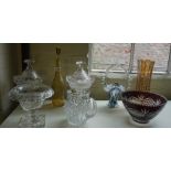 A Quantity of Crystal and Coloured Glass Wares, To include an etched yellow glass decanter with