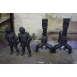 Two Pairs of Victorian Cast Iron Fire Dogs, One set modelled as an Admiral, 37cm, 45cm high, (4)