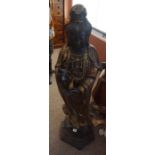 A Japanese Bronze, Gold and Brass Damascened Figure of Kannon, Meiji Period, 19th century, Of