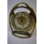 A Brass Horseshoe Framed Mantel Clock, circa late 19th century, engraved to top of frame, 16cm high,