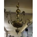 A Neo Classical Style Brass Ceiling Light, Having five branches, Decorated with swags and acanthus