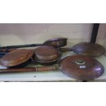 Six Vintage Copper Bed Warming Pans, Having wooden handles, 113cm long, (6)