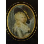 "Portrait of a Female" Miniature Watercolour on Ivory, circa 18th century, Indistinctly signed