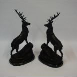 After Moigniez, A Pair of Bronze Stag Figures, Raised on a veined marble base, 45cm high, (2)