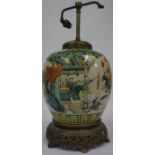 A Chinese Oviform Famille Verte Vase, circa late 19th century, Converted to a table lamp,