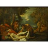After Nicholas Poussin "Venus Suprised by a Satyr" Oil on Copper Panel, 24cm x 34cm, in a gilt gesso