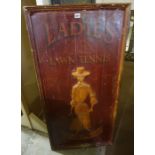 A Victorian Painted Wooden Advert Sign, for Ladies Lawn Tennis, dated 1877, 123.5cm high, 61cm