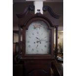 A Georgian Eight Day Longcase Clock, Having a painted dial, with pendulum, lacking weights,