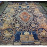 A Persian Carpet, Decorated with panels of animals, urns, birds, medallion to the centre, on a